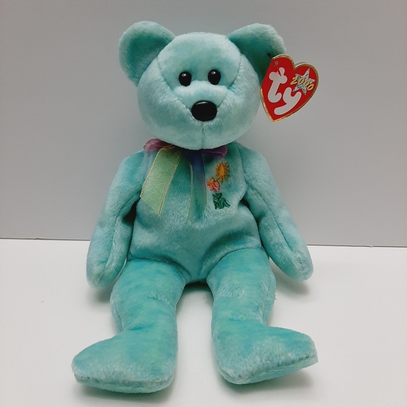 ๐ TY Beanie Babies Original Ariel The Memorial Bear Teal Plush Soft Kids Toy - Picture 2 of 8